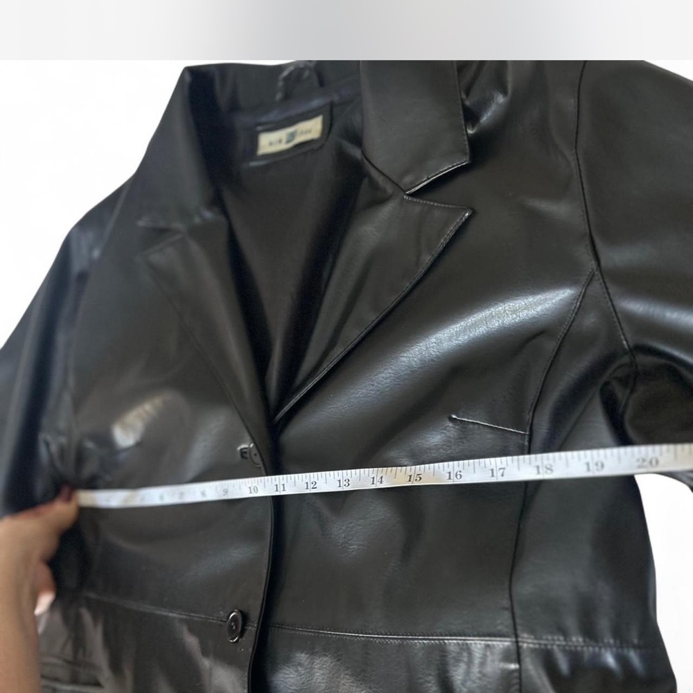90's Black Faux Leather Long Trench Coat Woman's Large - Picture 6 of 8